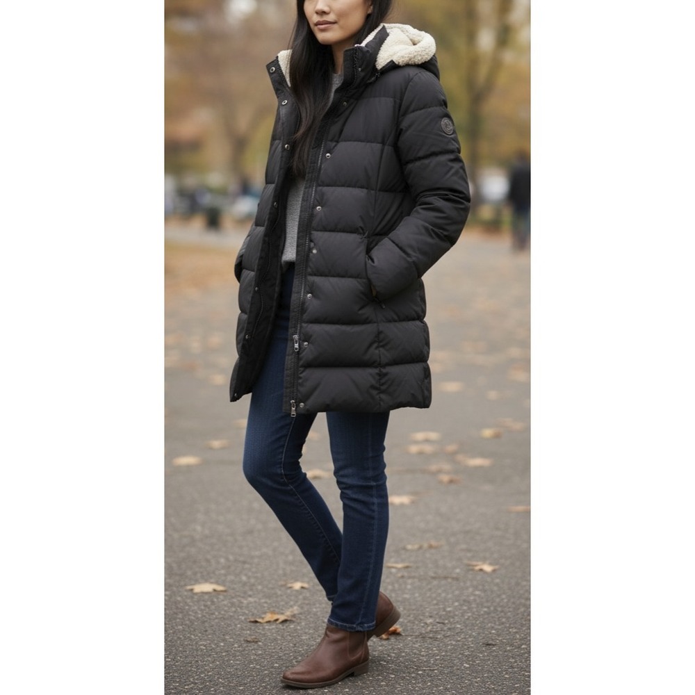 Lauren Ralph Lauren Down Puffer Coat Sherpa Faux Fur Hood Black Women's Size XL - Picture 2 of 16
